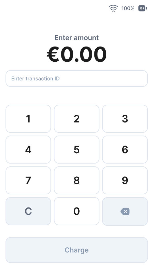 Pantalla de introducción de importe en Stripe Terminal