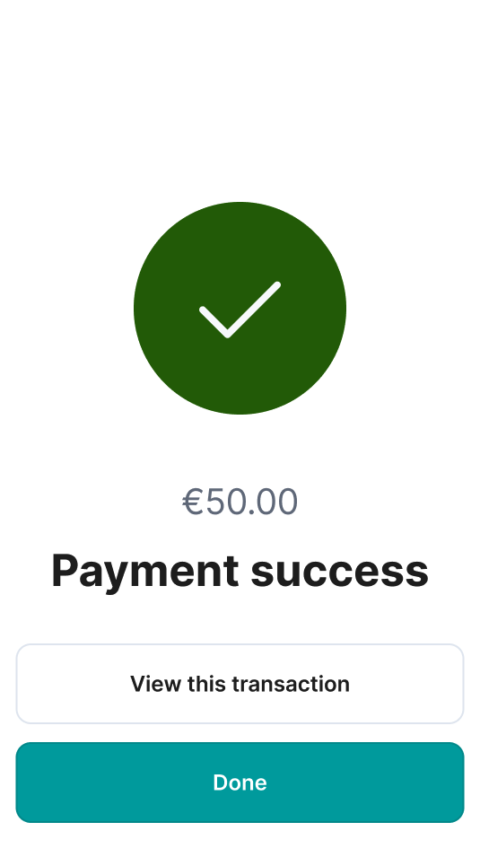 Pantalla de pago correcto en Stripe Terminal